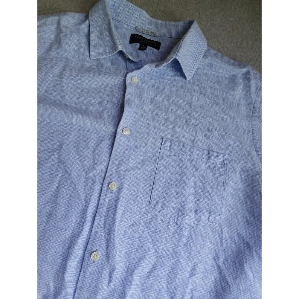 Banana Republic Shirt Mens Large Linen Button Down Preppy Blue Casual Slim Fit